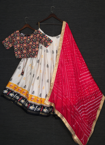 Traditional White Pure Cotton Patola Lehenga Choli